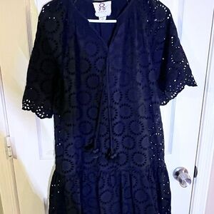 Figue Black Eyelet Midi Dress 100% Cotton